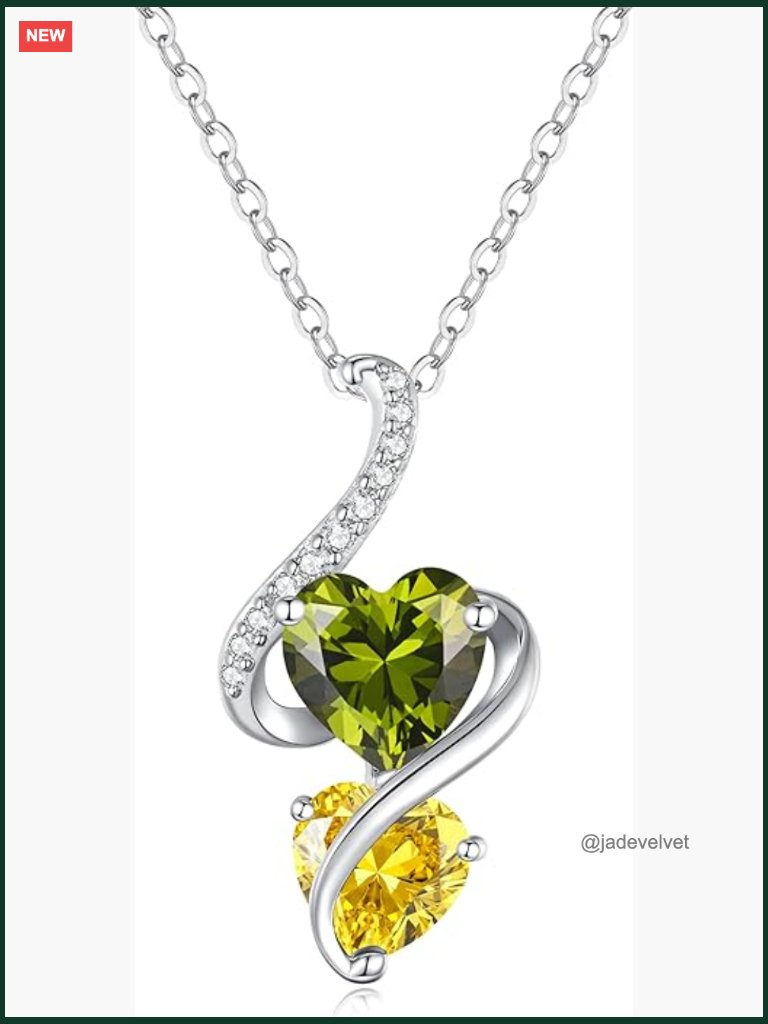 Unique Double Heart Necklace 925 Sterling Silver Birthstone Pendant Jewelry